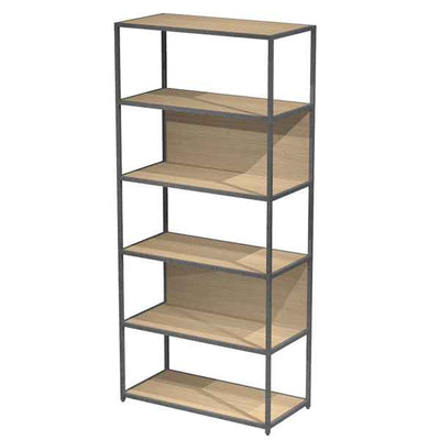 Libreria 6 ripiani Modular - 90 x 44 x 200 cm - struttura metal antracite - rovere
