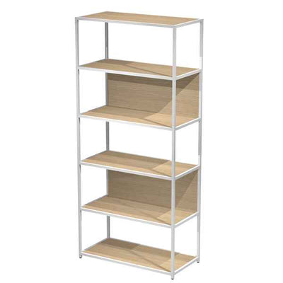Libreria 6 ripiani Modular - 90 x 44 x 200 cm - struttura metal bianco - rovere