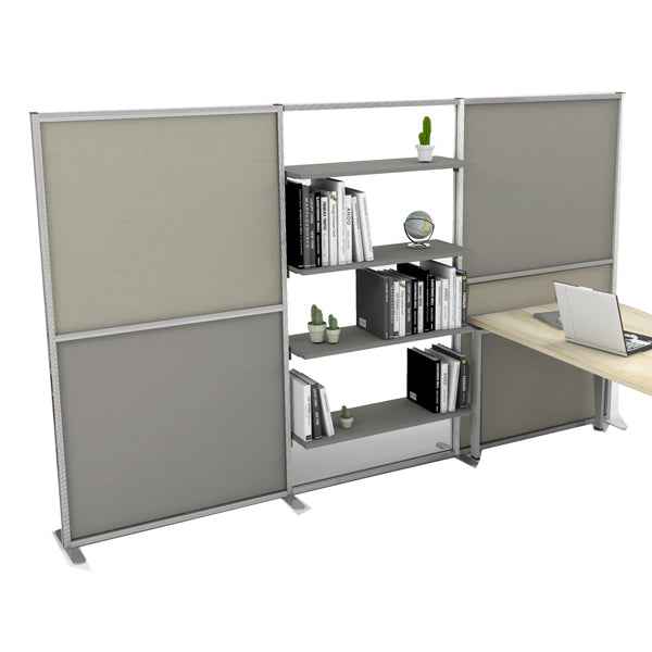Parete divisoria/libreria Tetrix - 307 x 180,5cm - profilo silver - lino cancun/grigio cera - Studio T