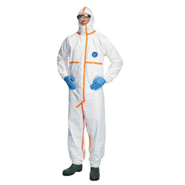 Tuta Tyvek 800J - con nastrature arancioni - taglia L - bianco - Dupont