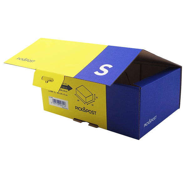 Scatola automontante per ecommerce PICK&Post - S - 26 x 19 x 10 cm - giallo/blu - Blasetti