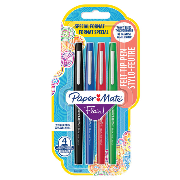 Pennarello Flair Nylon - punta feltro - 1,10mm - colori assortiti Classic - Papermate - conf. 4 pezzi