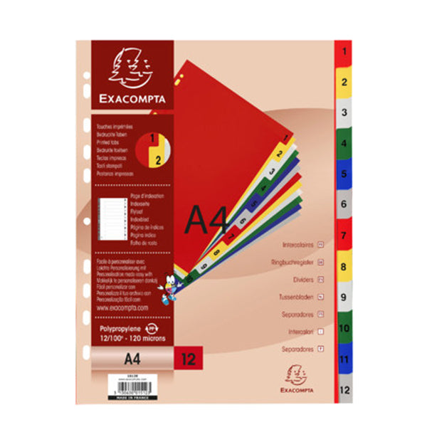 Divisori Numerici - 1-12 - PP opaco - A4 - colori assortiti - Exacompta
