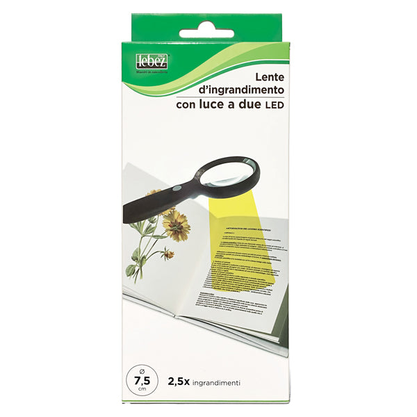 Lente di ingrandimento 1137 - diametro 7,5 cm - con led - nero - Lebez
