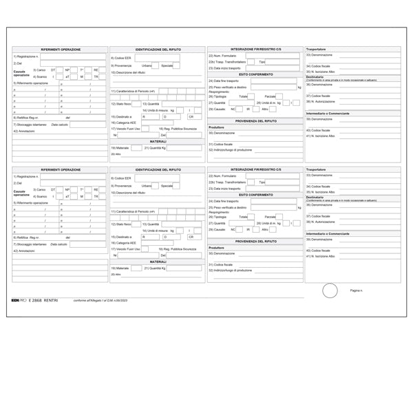 Registro carico/scarico rifiuti - 21,5 x 29,7cm - 100pg - E2868 RENTRI - Edipro