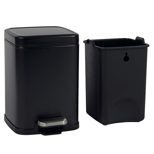 Bidone Pico - con pedale e vaschetta - 6 L - nero satinato - Perfetto