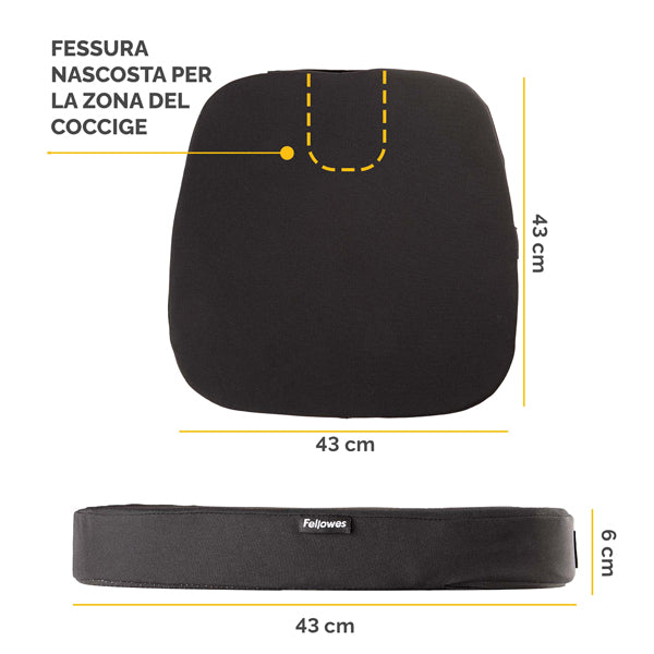 Cuscino Breyta Comfort - 6 x 43 x 43 cm - in tessuto - nero - Fellowes