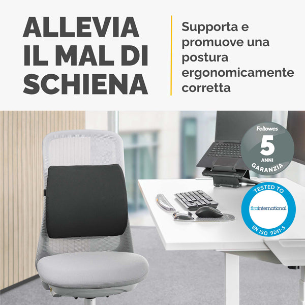 Cuscino Lombare Confort Breyta - 33 x 38 x 9 cm - in tessuto - nero - Fellowes