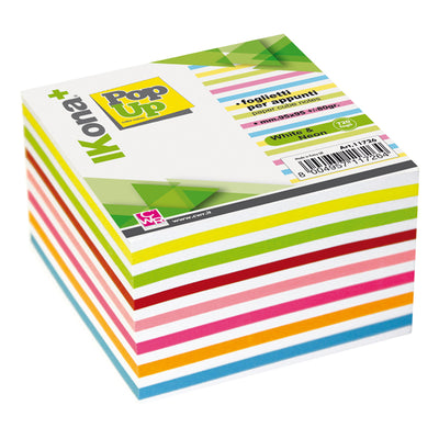 Foglietti Cubo - collato su un lato - colori assortiti - 9,5 x 9,5 cm - 720 fogli - IKona+