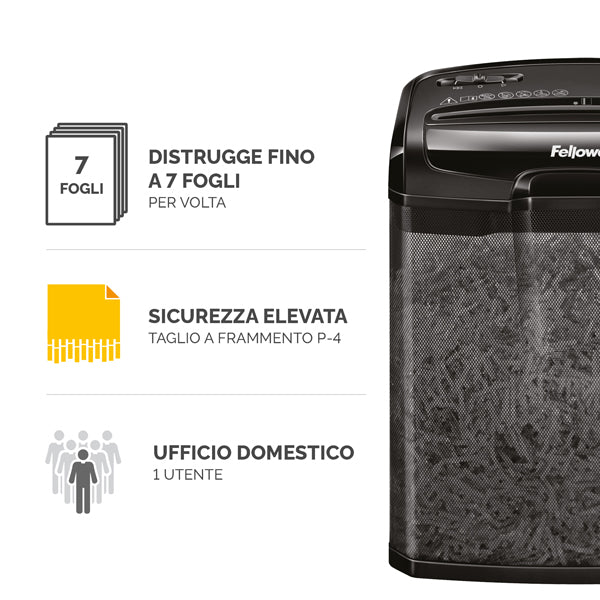 Distruggidocumenti M-7CM - a frammenti - nero - Fellowes