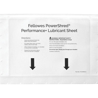 Foglio lubrificante Performance - per distruggidocumenti - Fellowes - conf. 10 pezzi