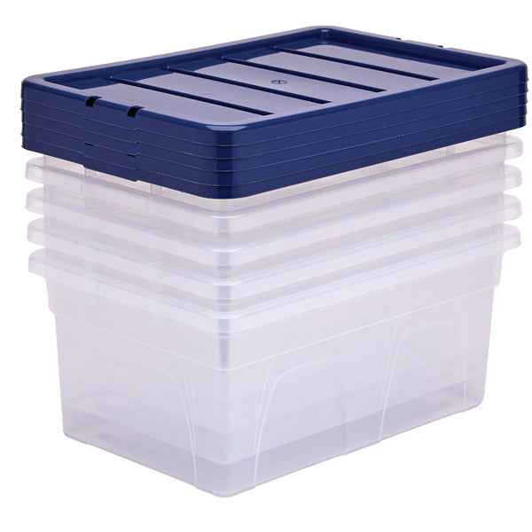 Contenitore multiuso Bankers Box - 37 x 56 x 25 cm - 38 L - PP - con coperchio blu - trasparente - Fellowes