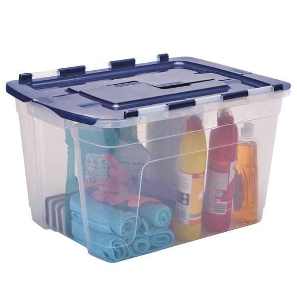 Contenitore multiuso Bankers Box - 43 x 59 x 35 cm - 55 L - PP - con coperchio a cerniera blu - trasparente - Fellowes