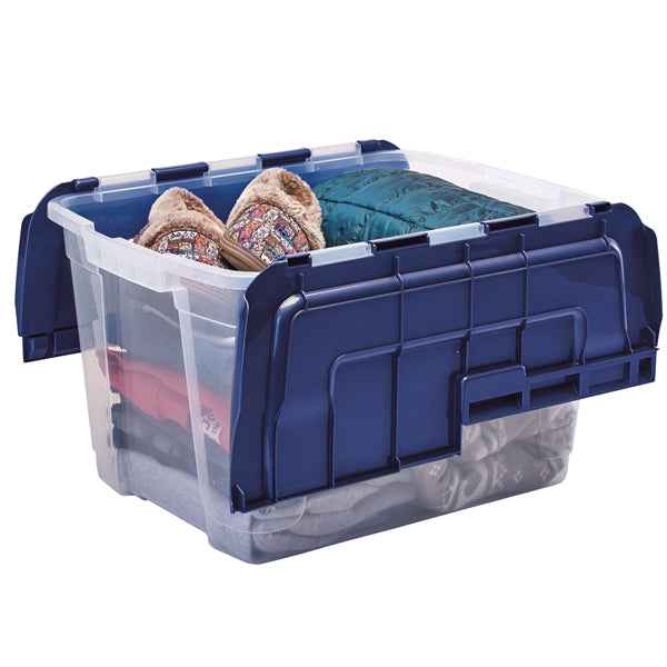 Contenitore multiuso Bankers Box - 43 x 59 x 35 cm - 55 L - PP - con coperchio a cerniera blu - trasparente - Fellowes