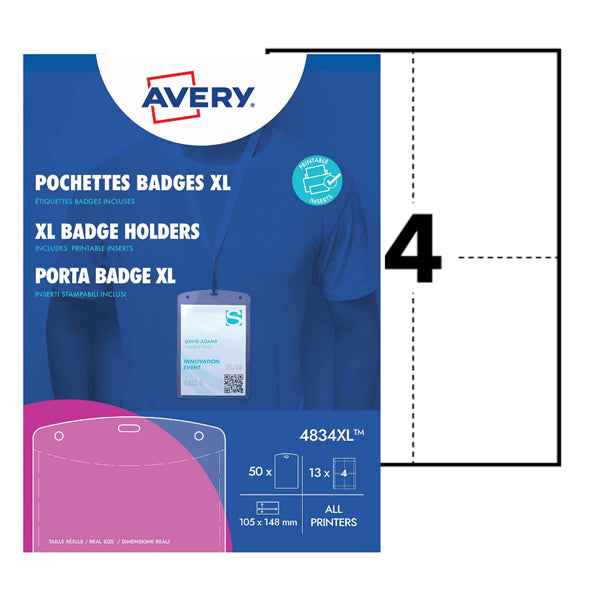 Portabadge A6 - in plastica - laser/inkjet - 105 x 148 mm - Avery - Conf. 50 pezzi