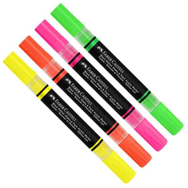 Marcatori Shake&Paint - colori assoriti neon - Faber-Castell - conf. 4 pz