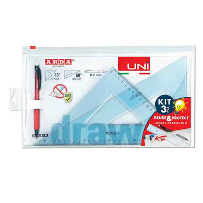 Serie UNI - coppia squadre 30 cm + portamine 0,7mm - Arda
