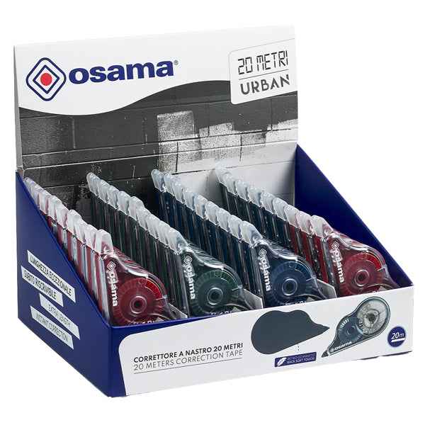 Correttore a nastro 20 Metri - 5 mm x 20 m - involucro colori assortiti Urban - Osama - conf. 36 pezzi