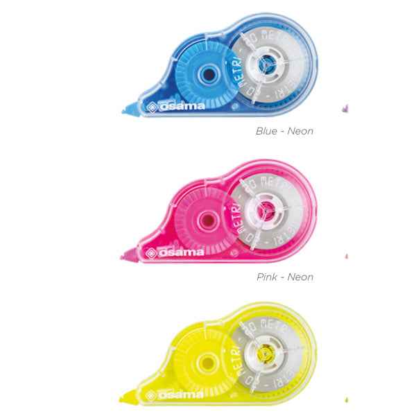 Correttore a nastro 20 Metri - 5 mm x 20 m - involucro colori assortiti Neon - Osama - conf. 36 pezzi