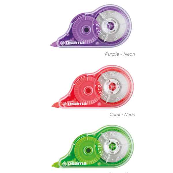 Correttore a nastro 20 Metri - 5 mm x 20 m - involucro colori assortiti Neon - Osama - conf. 36 pezzi