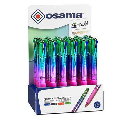 Penna a sfera scatto 4 Color - colori Rainbow assortiti - Osama - expo 24 pezzi