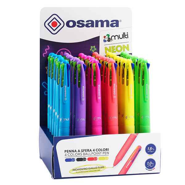 Penna a sfera scatto 4 Color - colori Neon assortiti - Osama - expo 36 pezzi