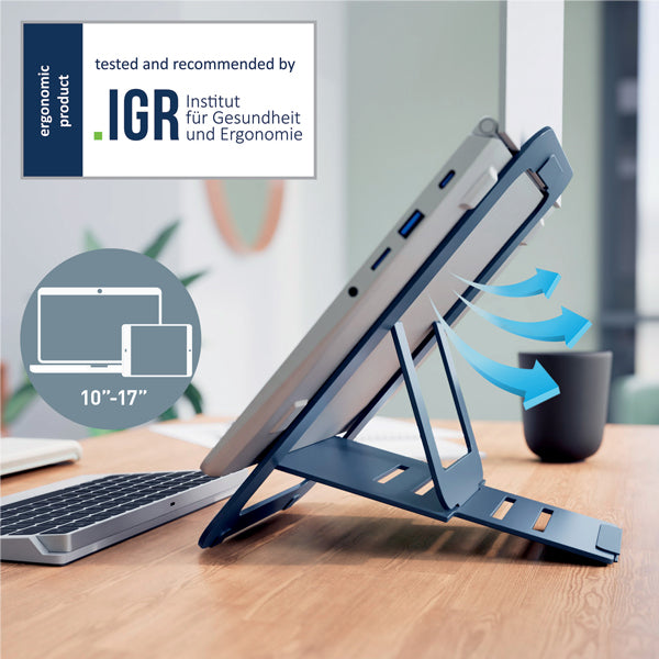 Supporto notebook - regolabile ultrapiatto - grigio scuro - in alluminio - Leitz