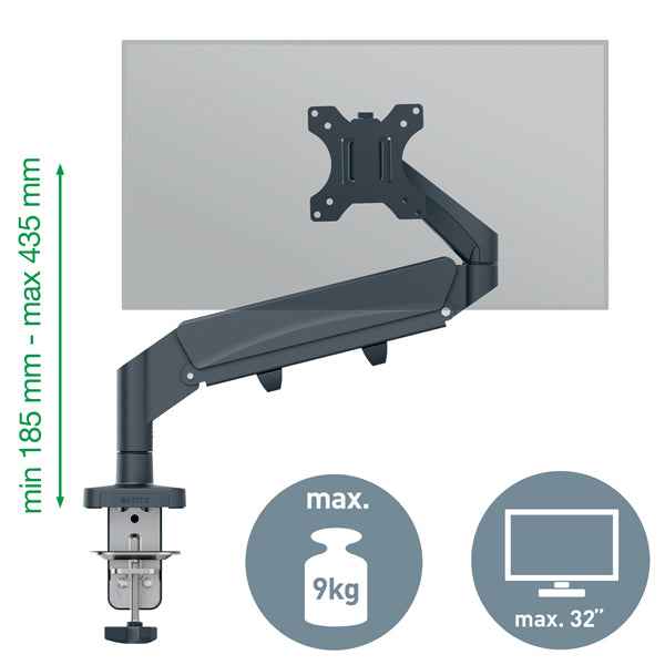 Braccio salvaspazio - per 1 monitor - grigio scuro - Leitz