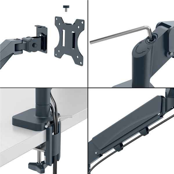 Braccio salvaspazio - per 1 monitor - grigio scuro - Leitz