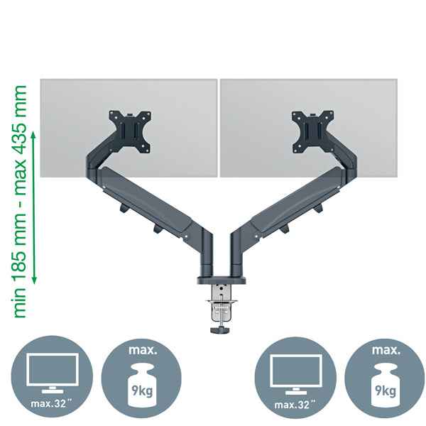 Braccio salvaspazio - per 2 monitor - grigio scuro - Leitz