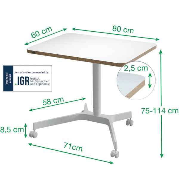 Scrivania Compatta pneumatica Sit-Stand - mobile - 80 x 60 x 75-114 cm - bianco - Leitz