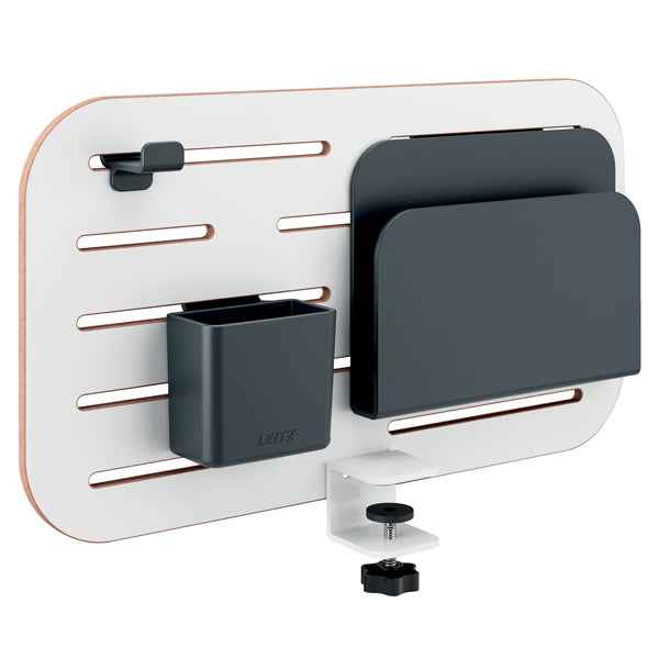 Pannello forato piccolo - per scrivanie compatte Sit-Stand - con portapenne, gancio e portariviste - 42 x 25 x 0,8 cm - grigio chiar o - Leitz