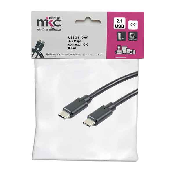 Cavo USB - 2.0 C/C - 100W - 480Mbps - 0,5 mt - MKC Melchioni