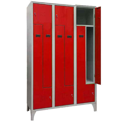 Armadio spogliatoio in metallo salvaspazio - a 6 ante a L - 120 x 50 x 195 cm - grigio/rosso - Fasma