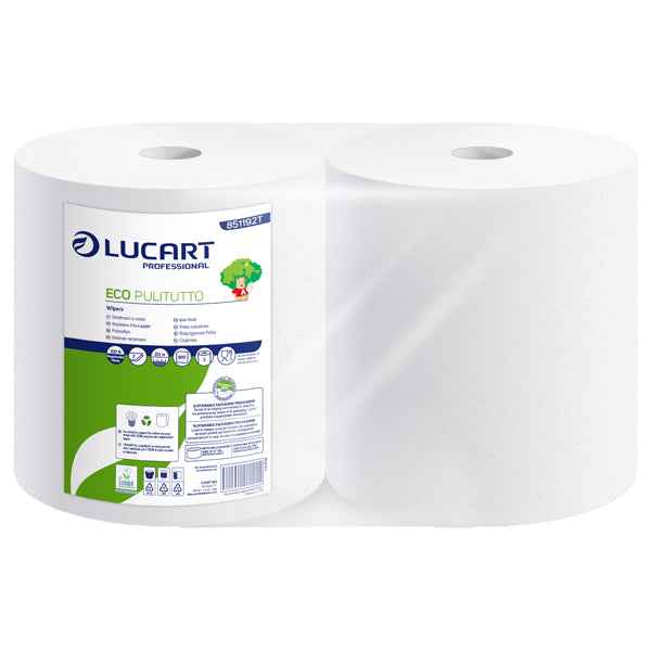 Bobina asciugatutto Eco Pulitutto - microgoffrata - 2 veli - diametro 24,5 cm - 23,5 cm x 212 m - 18,5 gr - bianco  - Lucart