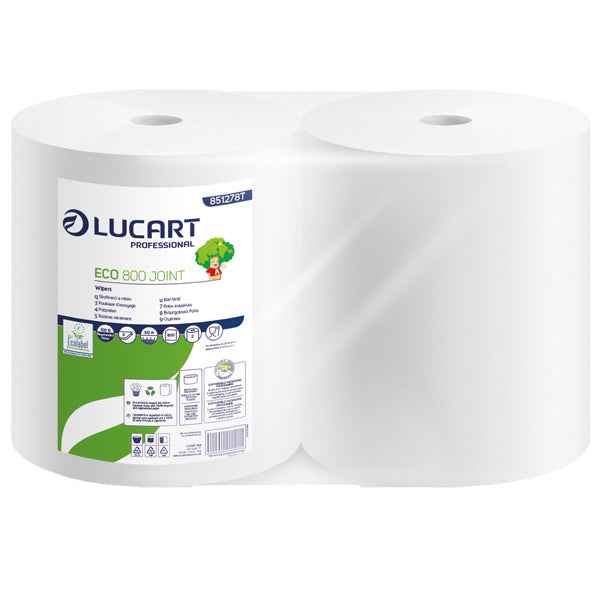 Bobina asciugatutto Eco 800 Joint - 2 veli - 18,5 gr - diametro 26,5 cm - 23,5 cm x 312 m - microgoffrata - bianco  - Lucart
