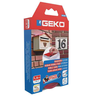 Nastro biadesivo OUTDOOR Mister Attach - 19 mm x 1,5 m - LDPE/acrilico - grigio/rosso - Geko