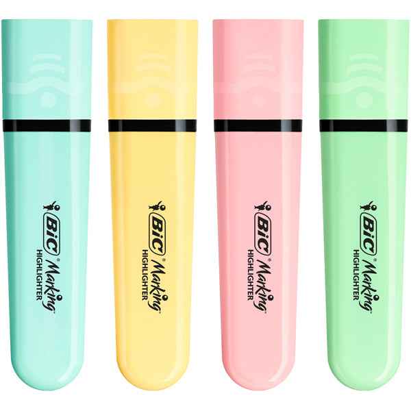 Evidenziatore Flat  - punta a scalpello - tratto da 1,2mm-4,6mm - colori assortiti pastel - Bic - astuccio 4 pezzi