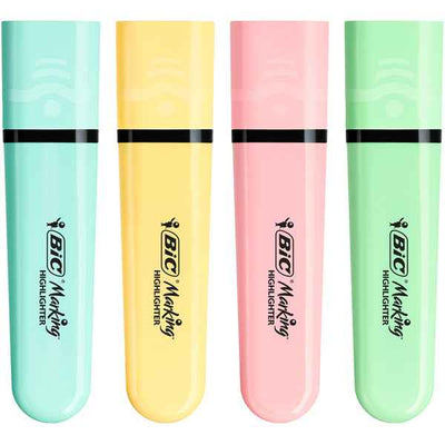 Evidenziatore Flat  - punta a scalpello - tratto da 1,2mm-4,6mm - colori assortiti pastel - Bic - astuccio 4 pezzi