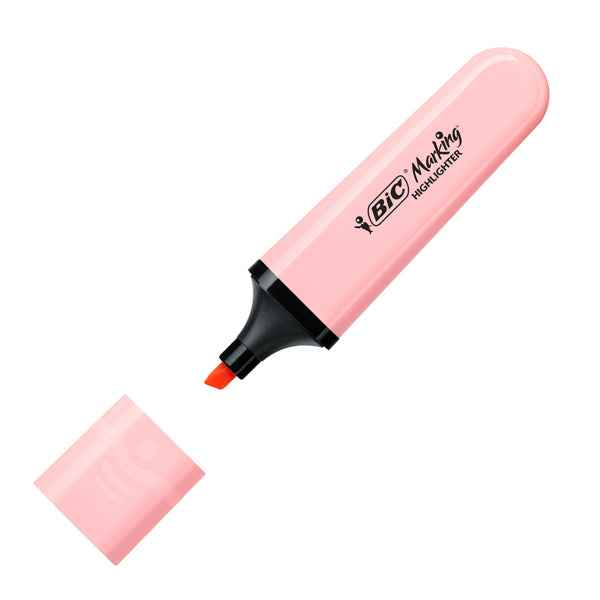 Evidenziatore Flat  - punta a scalpello - tratto da 1,2mm-4,6mm - colori assortiti pastel - Bic - astuccio 4 pezzi