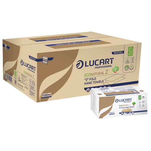 Asciugamani piegati a Z EcoNatural - 2 veli - 20,5 gr - 23,5 x 21,5 cm - goffratura corda - avana - Lucart - conf. 220 pezzi