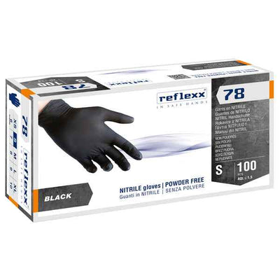 Guanti in nitrile R78 - senza polvere - taglia S - nero - Reflexx - conf. 100 pezzi