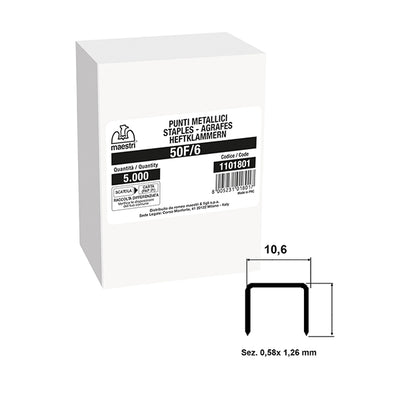 Punti 50F/6  - H 6mm Romeo Maestri - contenuto da 5.000 pezzi cad confezione - conf. 2 scatole