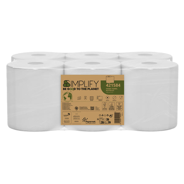 Asciugamani in rotolo Autocut Simplify - 196 mm x 130 mt - diametro 18,5 cm - 2 veli - 19,5 gr - goffratura micro - bianco - Paperne t