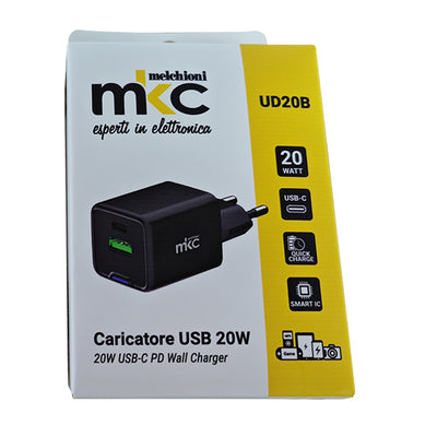 Caricatore USB -  20W -  1 USB-C + 1 USB-A - Nero - MKC Melchioni
