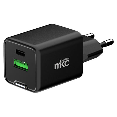 Caricatore USB -  20W -  1 USB-C + 1 USB-A - Nero - MKC Melchioni