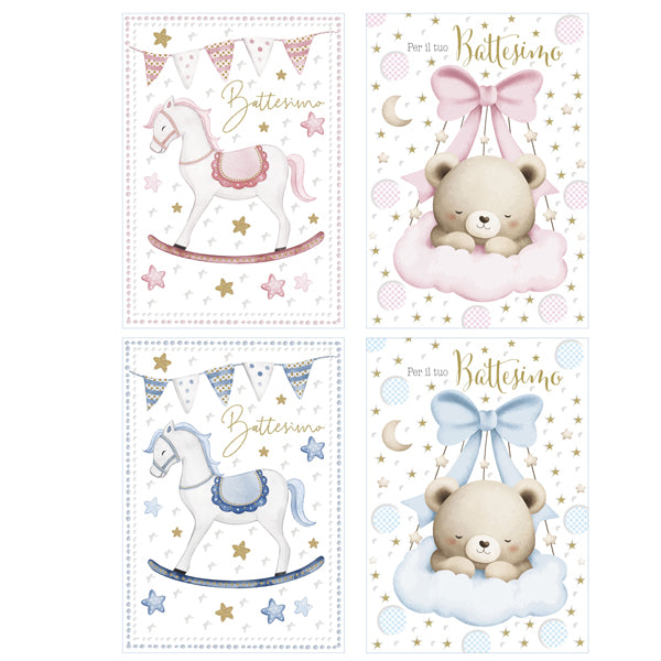 Biglietto Battesimo - con glitter - fantasie assortite - Rex Sadoch