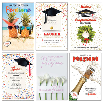 Biglietto Laurea/Pensione - con glitter - fantasie assortite - Rex Sadoch
