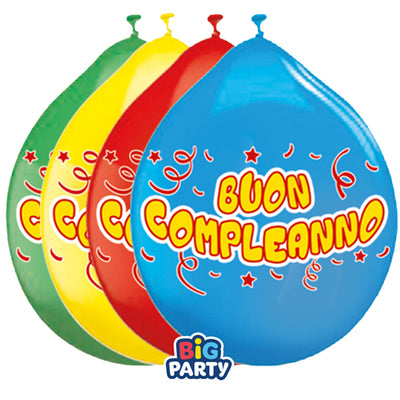 Palloncino - diametro 26 cm - lattice - Buon compleanno - Big Party - conf. 10 pezzi