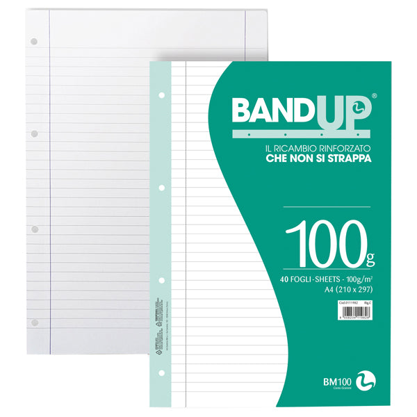 Ricambi BandUP forati rinforzati - A4 - 1 rigo c/margine - 100gr - BM - conf. 40 pezzi
